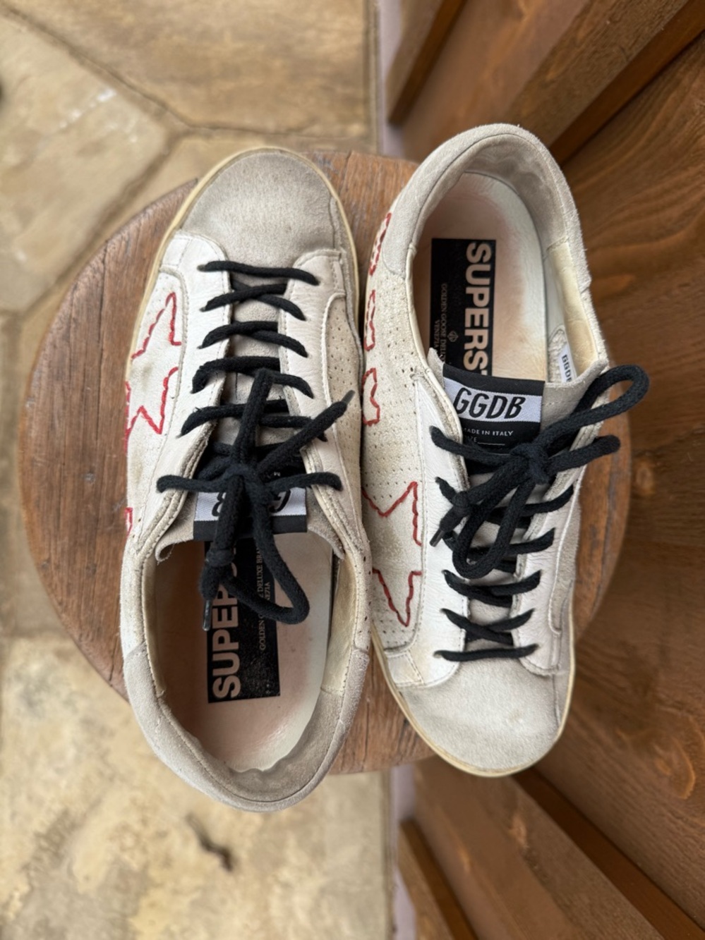 Authentic GGDB White Suede Sneakers with Red HEART and STAR Detail - Picture 2 of 6